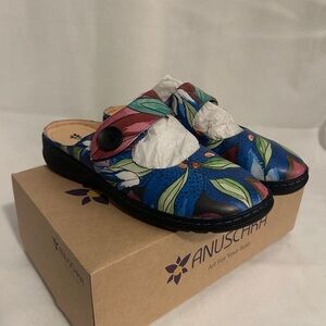 Anuschka Blue and Red Artistic Mules